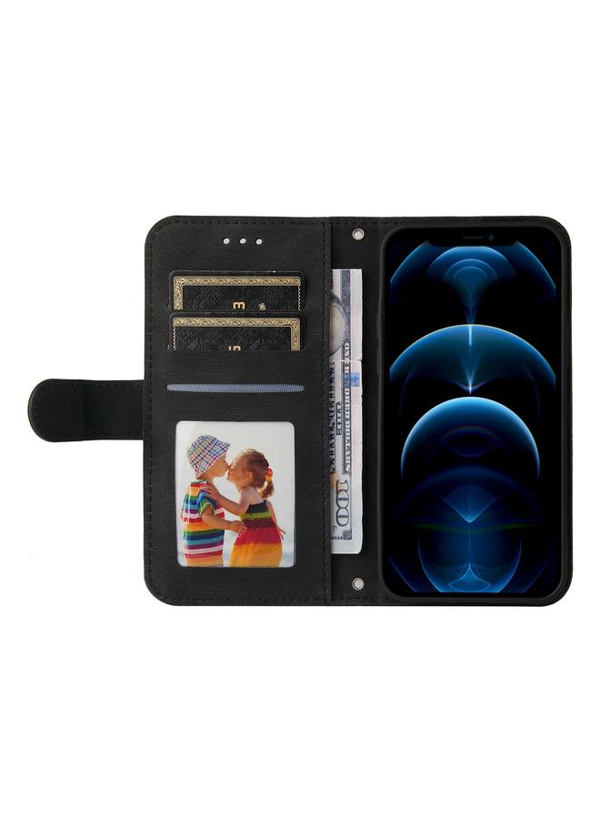 Zaboon Case For iPhone 12 / 12 Pro Skin Feel Life Tree Metal Button Horizontal Flip Leather Case with Holder & Card Slot & Wallet & Photo Frame & Strap - Image 4