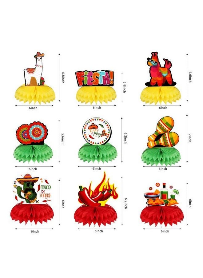 HOWAF - 9 Pieces Mexican Fiesta Party Honeycomb Table Decorations Colorful Cinco De Mayo Table Party Centerpiece Fiesta Birthday Honeycomb Decoration Kids' Party Centerpieces For Mexico Theme Party - Image 1