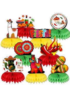 9 Pieces Mexican Fiesta Party Honeycomb Table Decorations Colorful Cinco De Mayo Table Party Centerpiece Fiesta Birthday Honeycomb Decoration Kids' Party Centerpieces For Mexico Theme Party