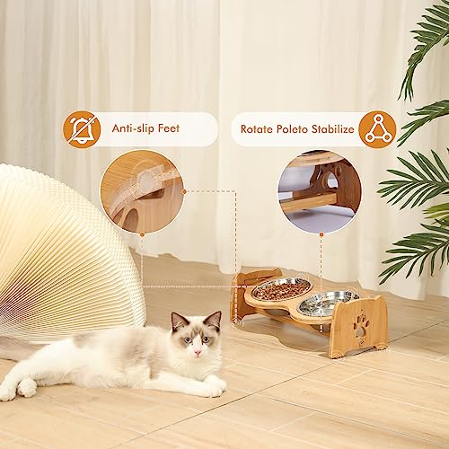X-ZONE PET Elevated Dog Bowls for Cats and Dogs, Adjustable Bamboo Raised Dog Bowls for Small Dog, Food and Water Set Stand Feeder with 2 Stainless Steel Bowls and Anti Slip Feet (Height 4" to 4.5") - Image 4