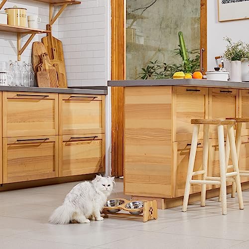 X-ZONE PET Elevated Dog Bowls for Cats and Dogs, Adjustable Bamboo Raised Dog Bowls for Small Dog, Food and Water Set Stand Feeder with 2 Stainless Steel Bowls and Anti Slip Feet (Height 4" to 4.5") - Image 5