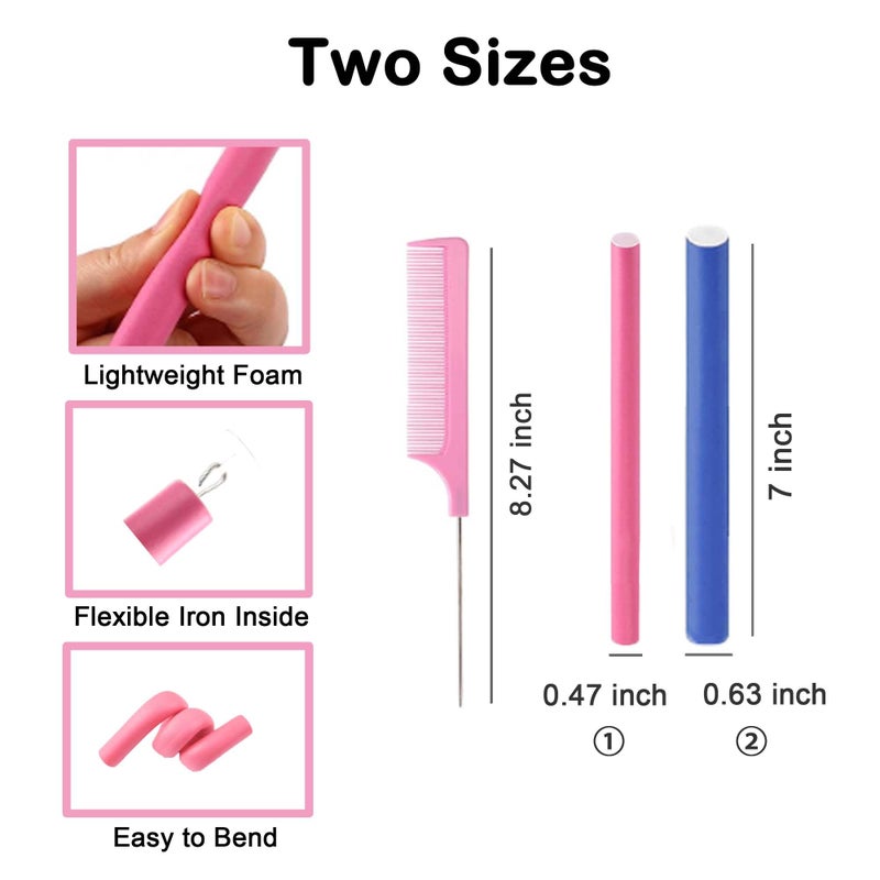 Beyoslf 36Pcs Flexible Hair Rollers and Curlers Set - 7" 0.63" & 0.47" Bendable Soft Foam Rods for Heatless Curling Short & Long Hair - Image 2