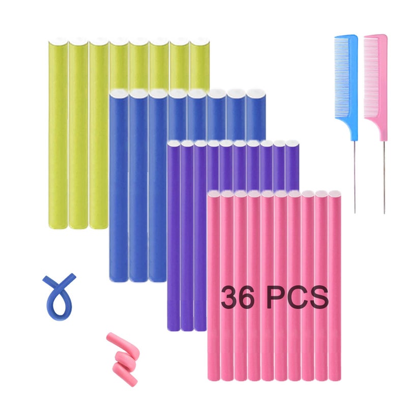 Beyoslf 36Pcs Flexible Hair Rollers and Curlers Set - 7" 0.63" & 0.47" Bendable Soft Foam Rods for Heatless Curling Short & Long Hair - Image 1