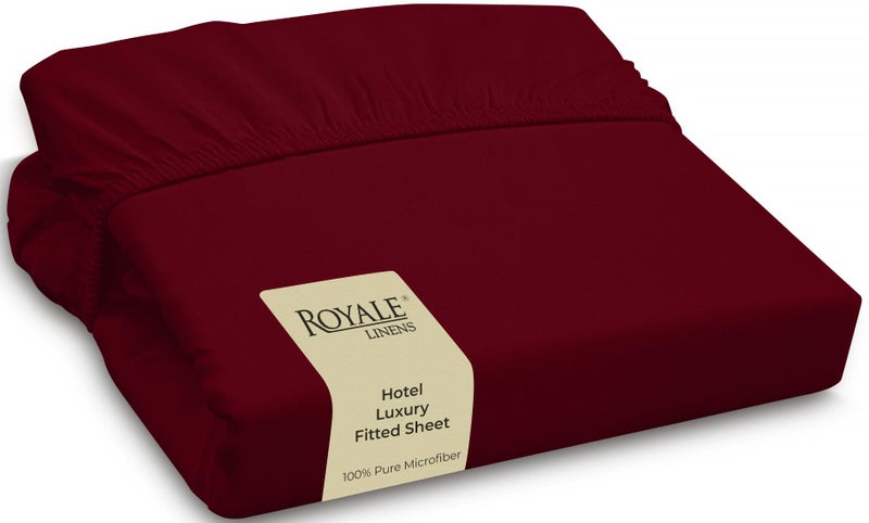 Royale Linens Fitted Sheet Queen  Ultra Soft 1800 Brushed Microfiber  Hotel Luxury Bottom Sheets  Wrinkle Free  Fade Resistant  Deep Pocket Fitted Sheet Only Queen Burgundy
