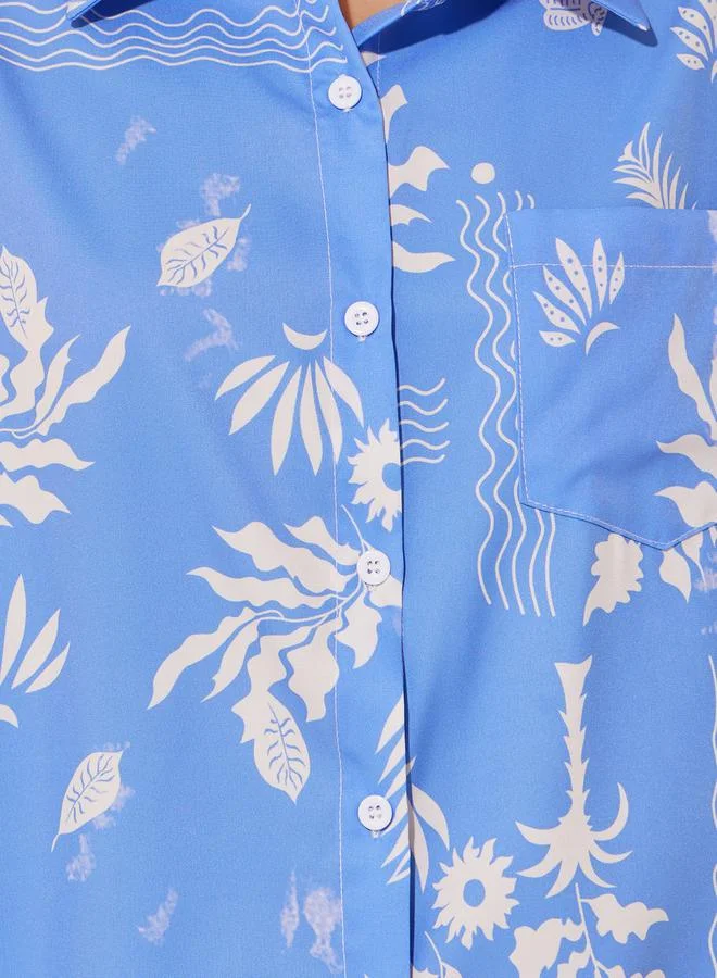 تايك تو Printed Collared Short Sleeve Shirt and Pants Set