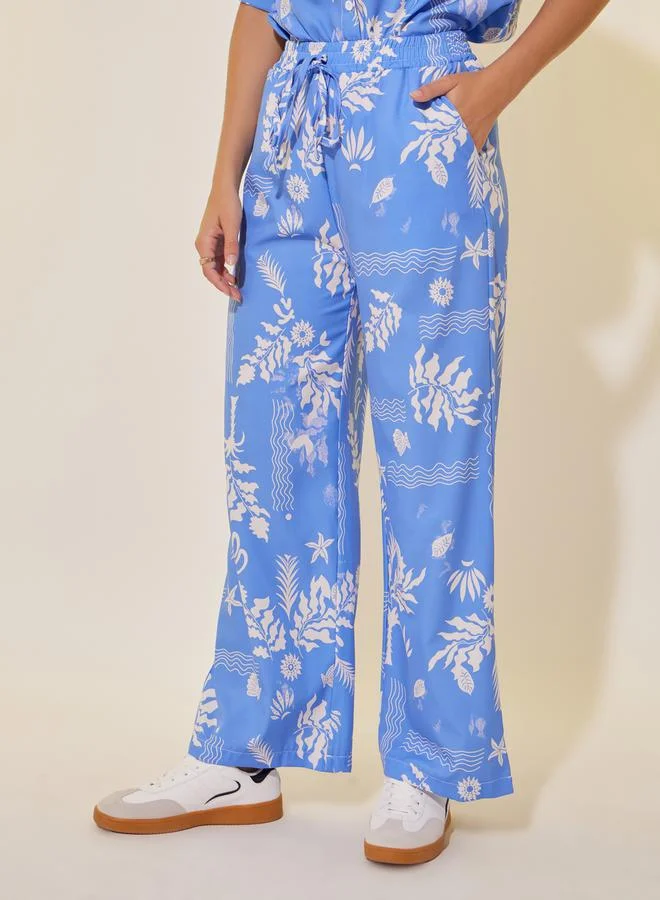 تايك تو Printed Collared Short Sleeve Shirt and Pants Set