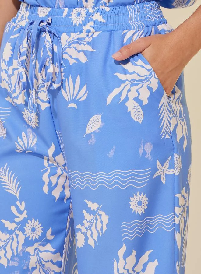 تايك تو Printed Collared Short Sleeve Shirt and Pants Set