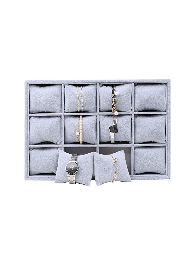 Green Tiger Watch Jewelry Tray Organizer Bracelet Display Showcase 12 Grid Pillows Without Lid Tray Jewelry Storage Holder Grey Velvet Gifts for Men Women Girls - Image 3