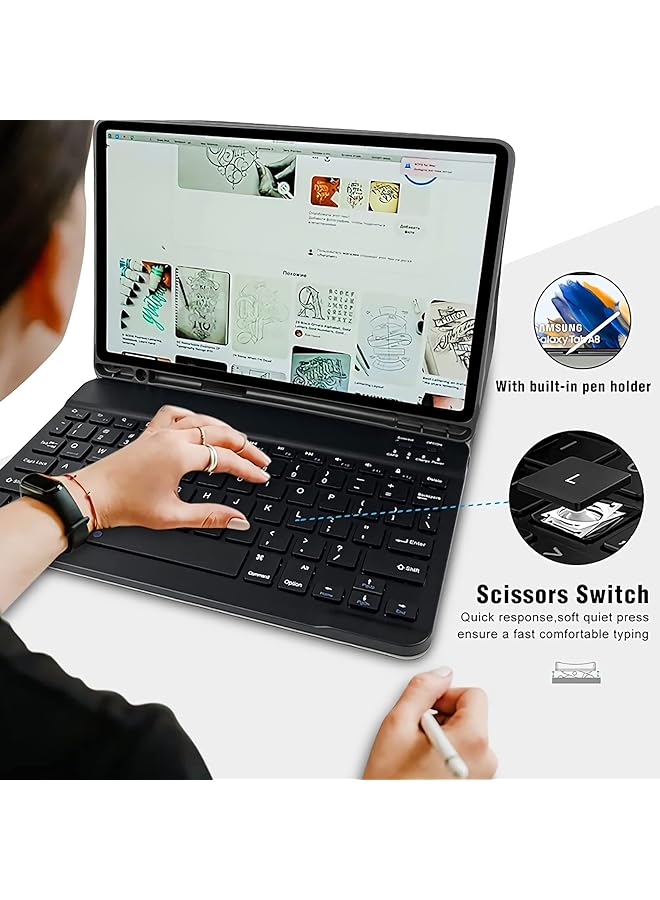 erorex Keyboard Case For Samsung Galaxy Tab A8 10.5 Inch 2022 And Built-In S Pen Holder - Slim Smart Cover With Detachable Bluetooth Keyboard And Mouse For Samsung Tablet A8 Sm-X200 X205 X207 Black  - Image 3