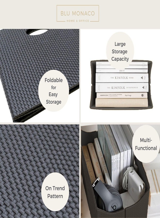BLU MONACO | Black Woven Leather Magazine Holder with Handles | Stylish Magazine Rack for Floor or Table | Decorative Basket for Living Room, Office, or Reception - Image 4