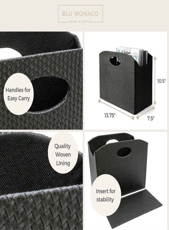 BLU MONACO | Black Woven Leather Magazine Holder with Handles | Stylish Magazine Rack for Floor or Table | Decorative Basket for Living Room, Office, or Reception - Image 5