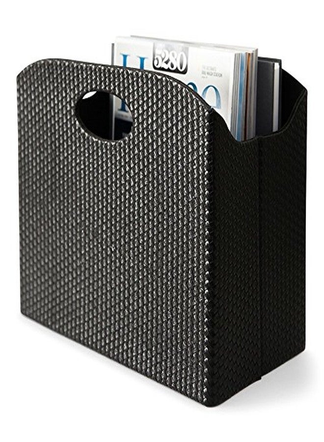 BLU MONACO | Black Woven Leather Magazine Holder with Handles | Stylish Magazine Rack for Floor or Table | Decorative Basket for Living Room, Office, or Reception - Image 1