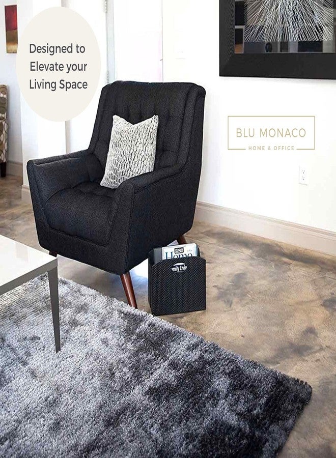 BLU MONACO | Black Woven Leather Magazine Holder with Handles | Stylish Magazine Rack for Floor or Table | Decorative Basket for Living Room, Office, or Reception - Image 3