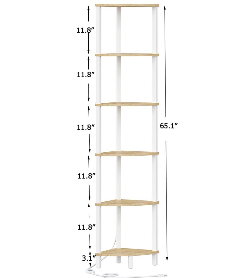 VIMBER 6-Tier Corner Shelf with LED Light, Industrial Corner Ladder Shelf, Rustic Display Shelf for Living Room, Bedroom, Kitchen, Home Office, Sturdy Frame, White and Nature Wood Color UJSJ002Q - Image 3