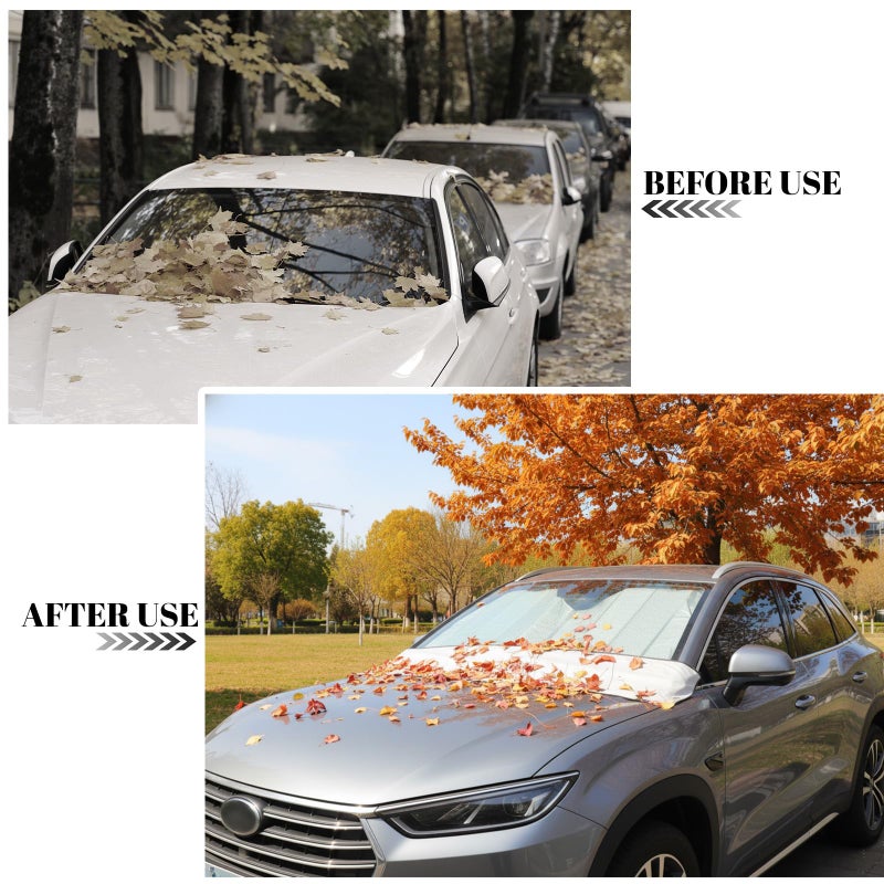 KDSPAROS Half Car Cover for Windshield Ice & Snow - Windshield Snow Cover with Hail Protector, All-Weather Car Cover Fit for Cars & SUVs with Reflective Straps (Universal Car Leaf Protector) - Image 3