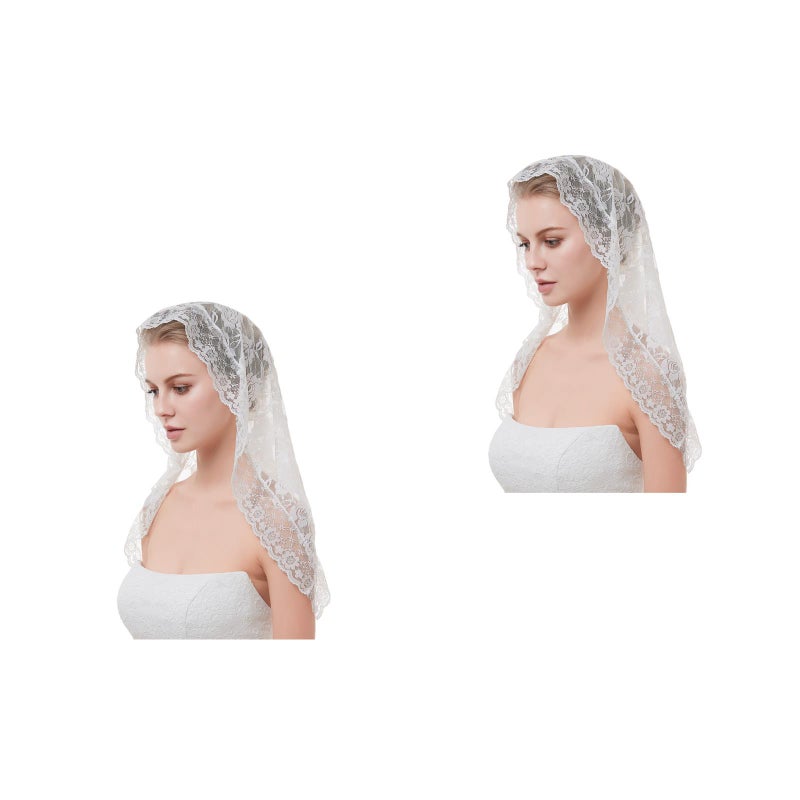 2pcs White Short Veil Muslim Bridal Wedding Floral Veil Lace Hair Accessories Dress Up Props for Photography Bride Wedding - Image 1