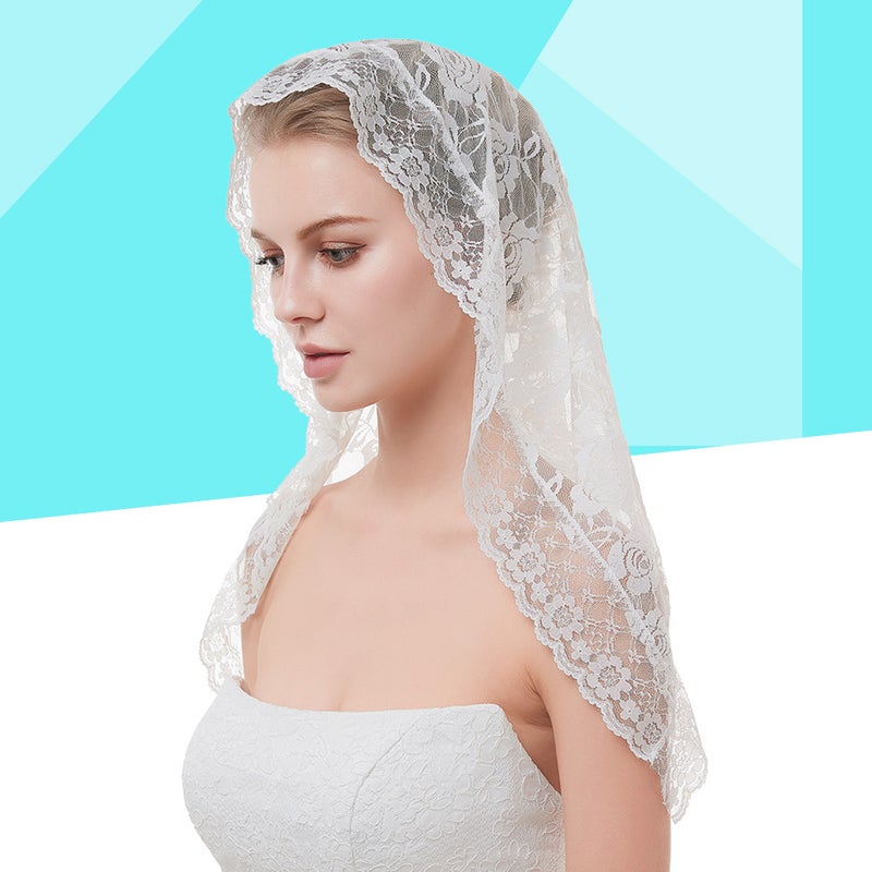 2pcs White Short Veil Muslim Bridal Wedding Floral Veil Lace Hair Accessories Dress Up Props for Photography Bride Wedding - Image 4