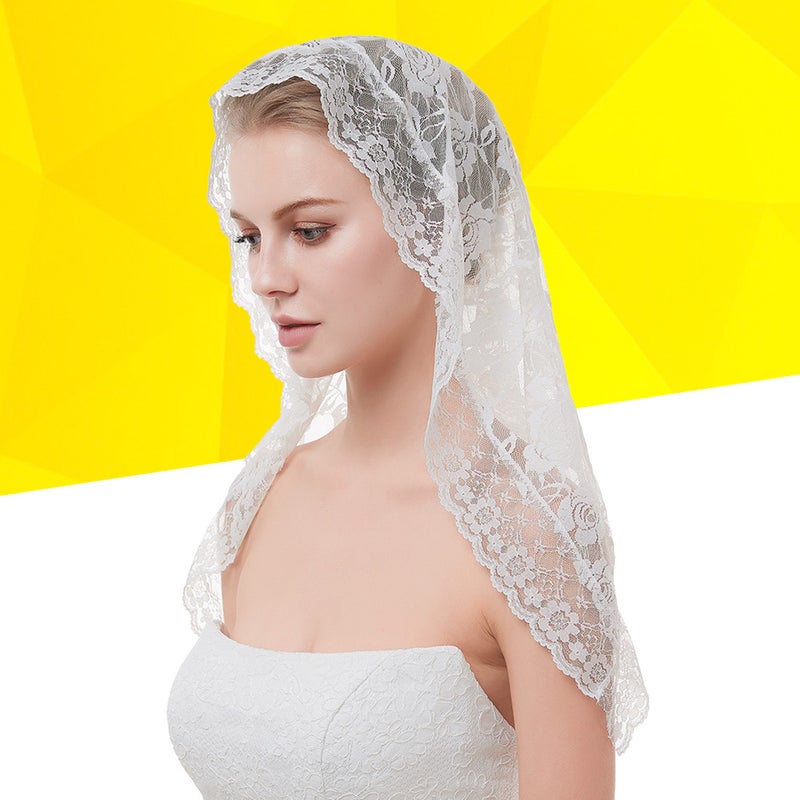 2pcs White Short Veil Muslim Bridal Wedding Floral Veil Lace Hair Accessories Dress Up Props for Photography Bride Wedding - Image 2