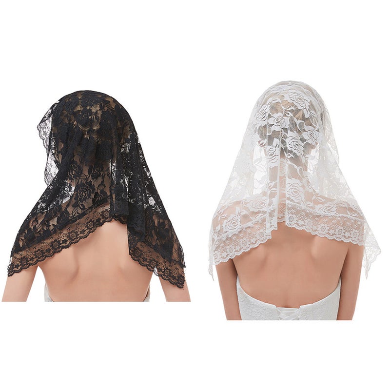 2pcs White Short Veil Muslim Bridal Wedding Floral Veil Lace Hair Accessories Dress Up Props for Photography Bride Wedding - Image 3