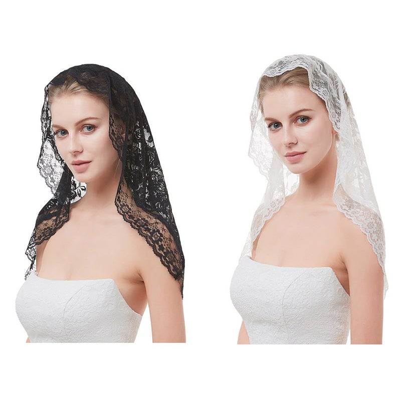 2pcs White Short Veil Muslim Bridal Wedding Floral Veil Lace Hair Accessories Dress Up Props for Photography Bride Wedding - Image 5
