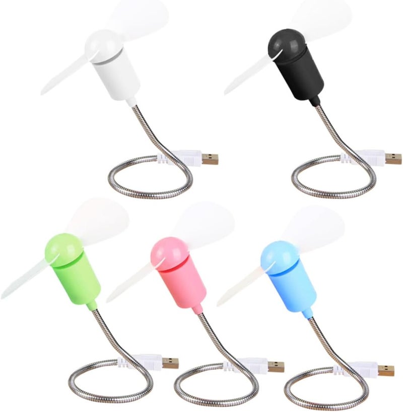 5pcs USB Mini Flexional Quiet Fans for Computer Cooling, Portable Small USB Fans with Flexible Neck for Desktop Laptop Office and Travel Random Color - Image 1