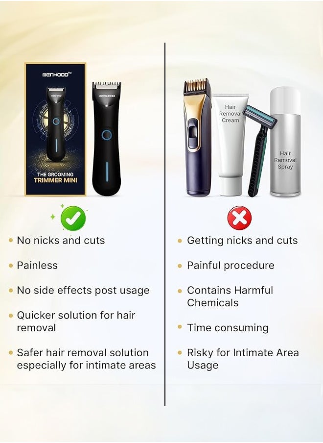 MENHOOD Trimmer Mini All-in-one Trimmer for Men with Waterproof IPX7 Design, SkinSafe Ceramic Technology, QuietRun 7000 RPM Motor, 4000K  LED for Low Light Areas, Travel Lock, 90 Min Run Time & Fast Charging