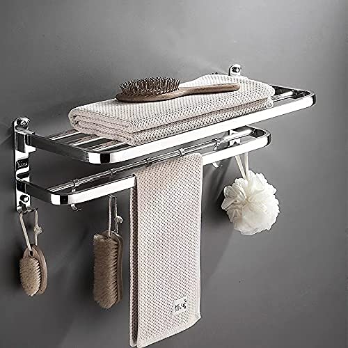 OCCURA OCCURA Stainless Steel Space Saving Dual Folding Towel Rack for Bathroom, Anti Rust Premium Grade Stainless Steel Towel Rail for Bathroom, Chrome Finish, Elegant Look Double Towel Stand with Hooks - Image 4