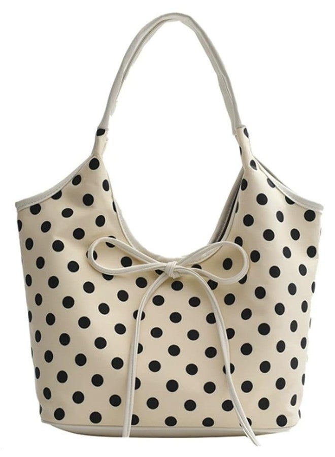EMGILL Polka Dot Purse for Women 2025 Large Capacity Tote Handbag Retro Bow Crescent Shoulder Bag Travel Causal Nylon Underarm Purse - Image 1
