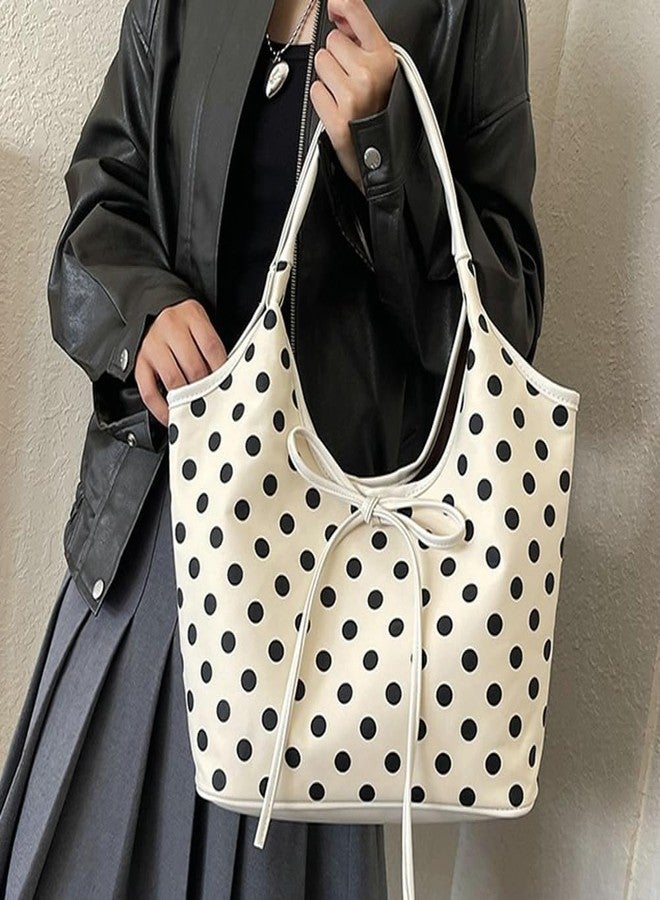 EMGILL Polka Dot Purse for Women 2025 Large Capacity Tote Handbag Retro Bow Crescent Shoulder Bag Travel Causal Nylon Underarm Purse - Image 2