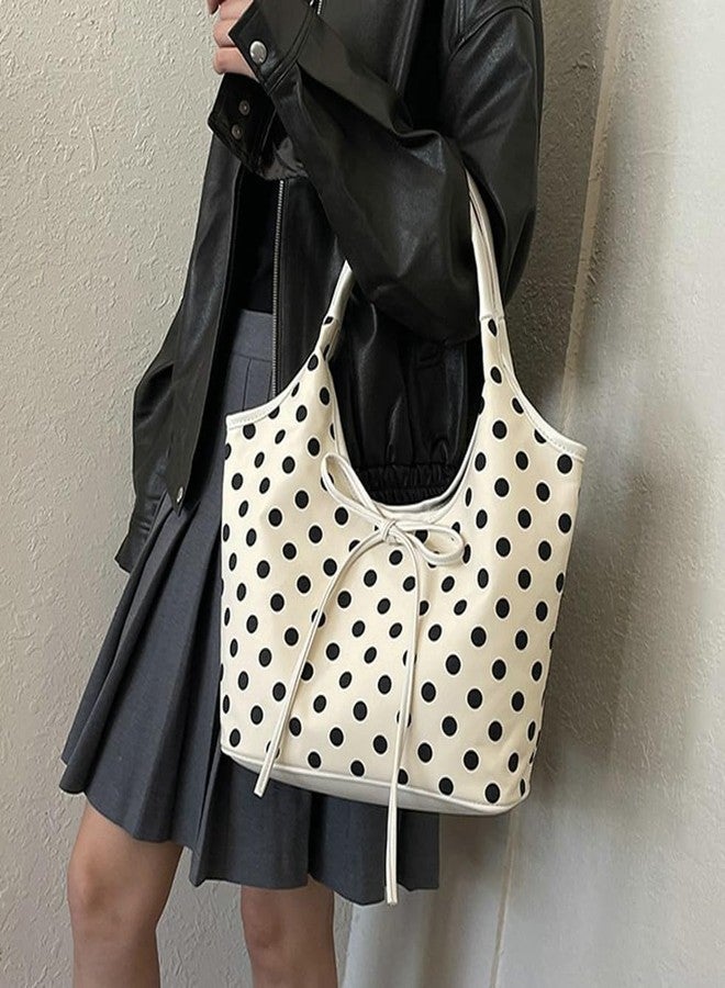 EMGILL Polka Dot Purse for Women 2025 Large Capacity Tote Handbag Retro Bow Crescent Shoulder Bag Travel Causal Nylon Underarm Purse - Image 3