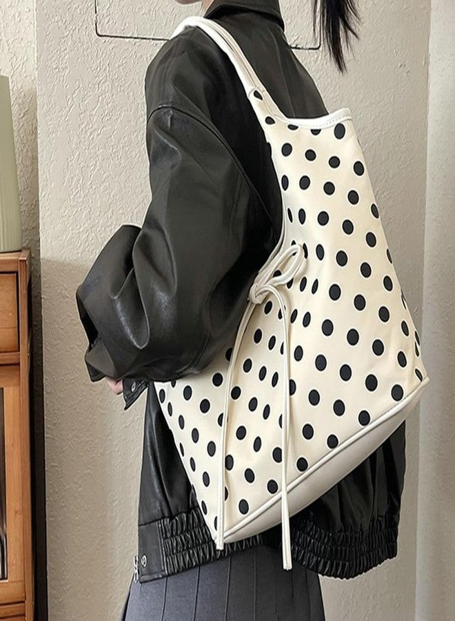 EMGILL Polka Dot Purse for Women 2025 Large Capacity Tote Handbag Retro Bow Crescent Shoulder Bag Travel Causal Nylon Underarm Purse - Image 4