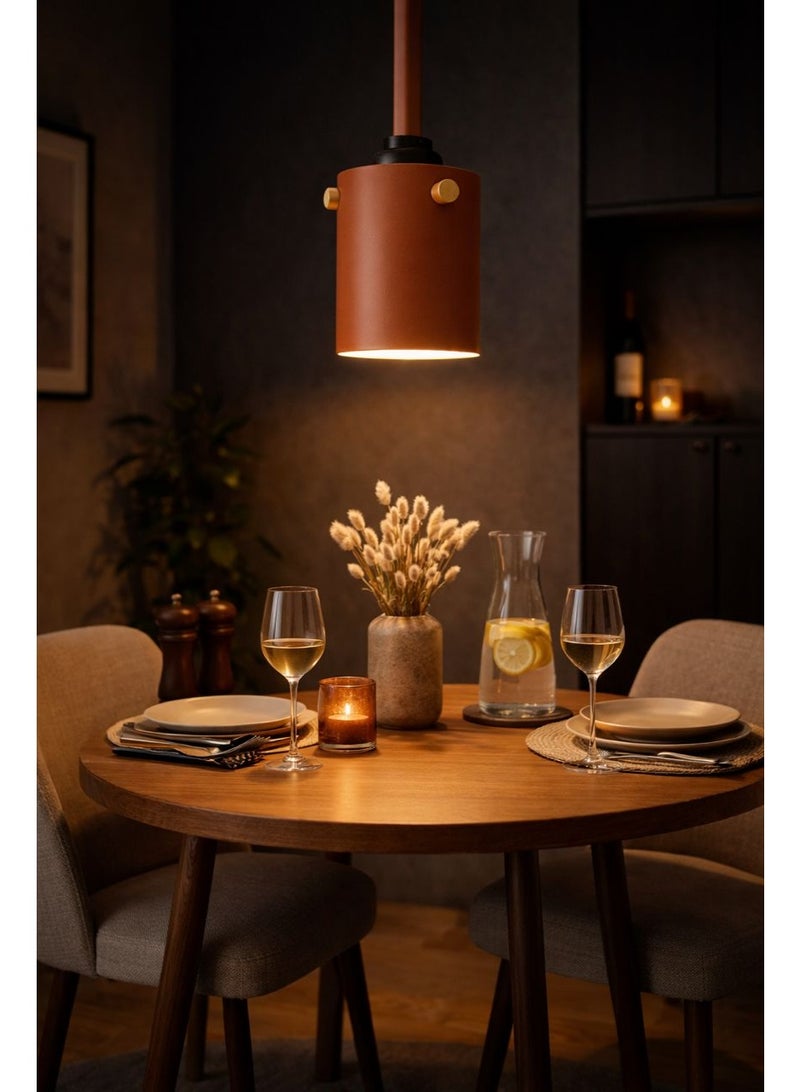 Metal Pendant Light with Three Wooden Accents, 23 cm Height and 15 cm Width, Compatible with E27 Warm Lighting - Image 1