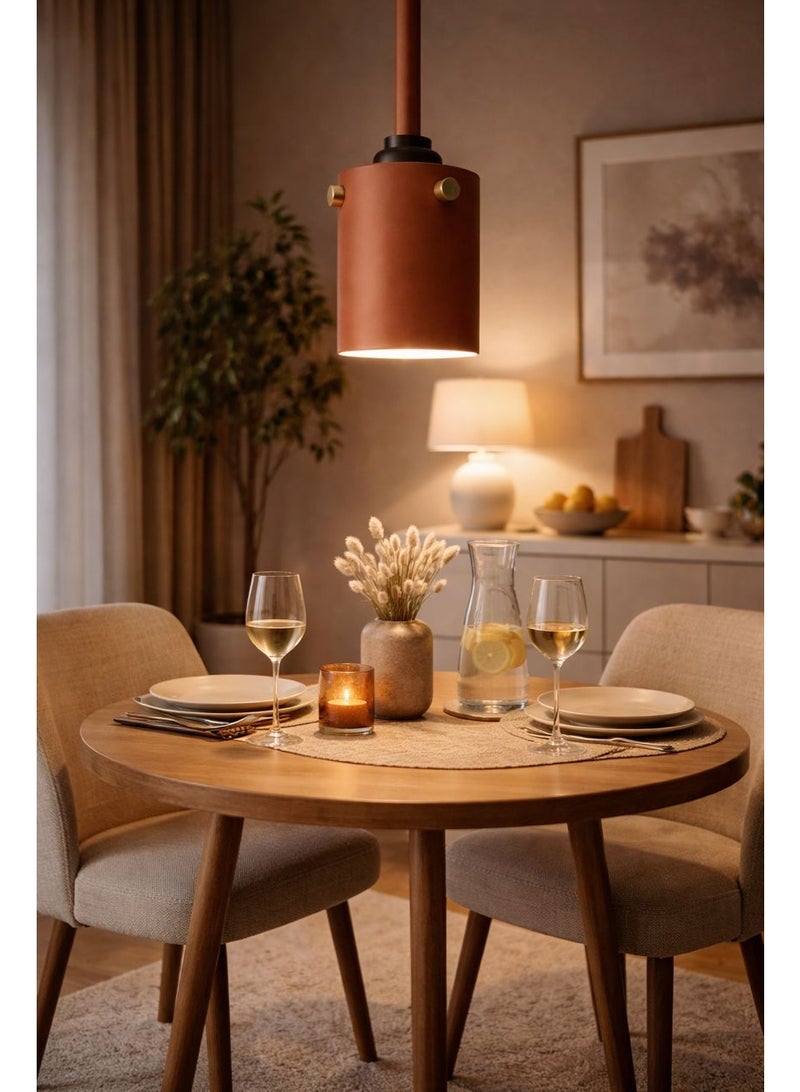 Metal Pendant Light with Three Wooden Accents, 23 cm Height and 15 cm Width, Compatible with E27 Warm Lighting - Image 4
