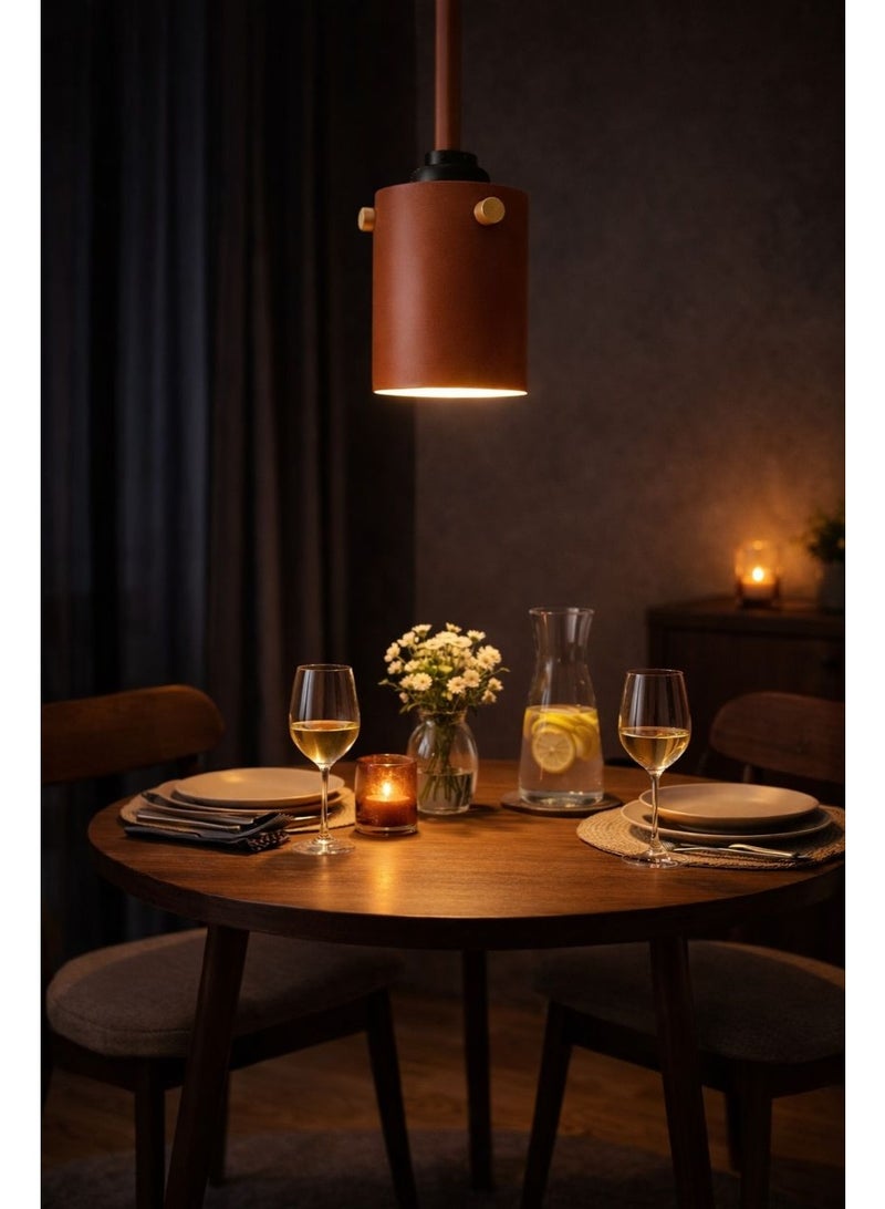 Metal Pendant Light with Three Wooden Accents, 23 cm Height and 15 cm Width, Compatible with E27 Warm Lighting - Image 3