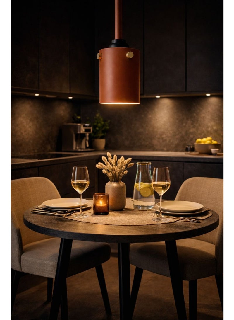 Metal Pendant Light with Three Wooden Accents, 23 cm Height and 15 cm Width, Compatible with E27 Warm Lighting - Image 2