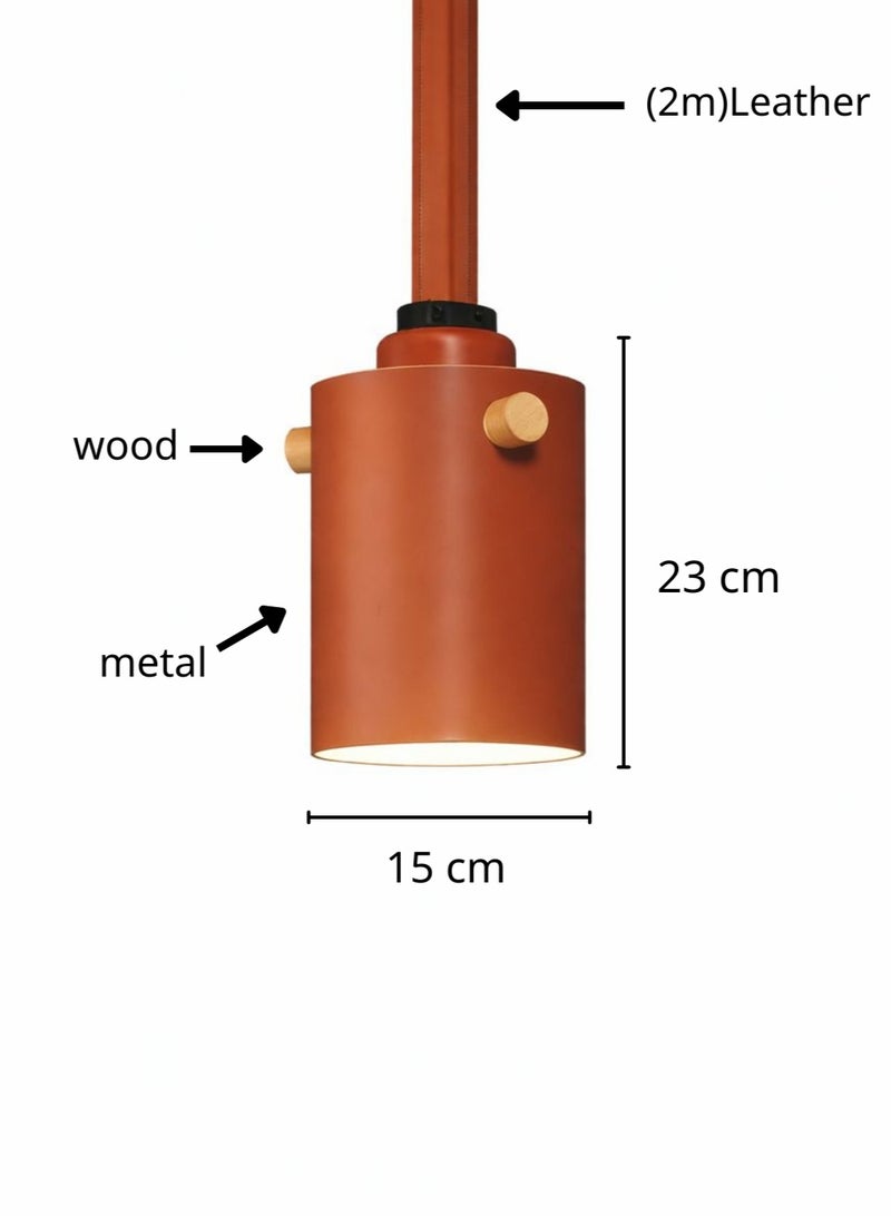 Metal Pendant Light with Three Wooden Accents, 23 cm Height and 15 cm Width, Compatible with E27 Warm Lighting - Image 5