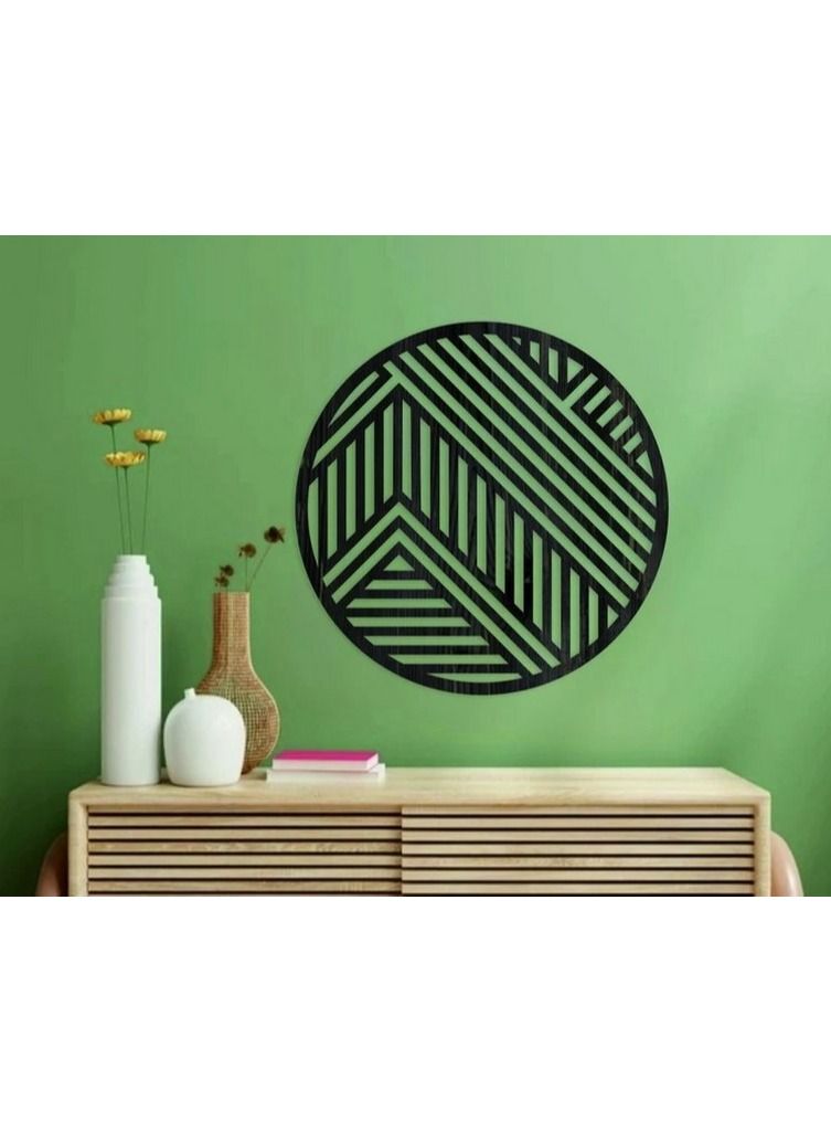 هوم جاليري فن حائط خشبي هندسي فن خشبي حديث كبير مستدير 80x80 - Image 1