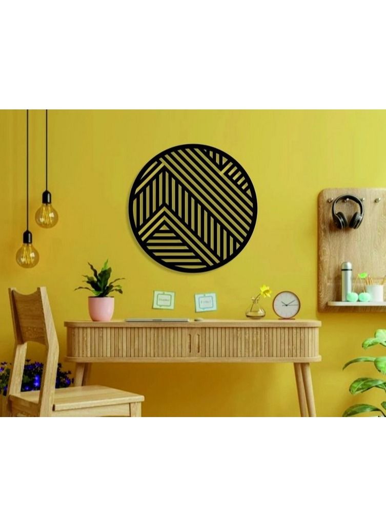 هوم جاليري فن حائط خشبي هندسي فن خشبي حديث كبير مستدير 80x80 - Image 2