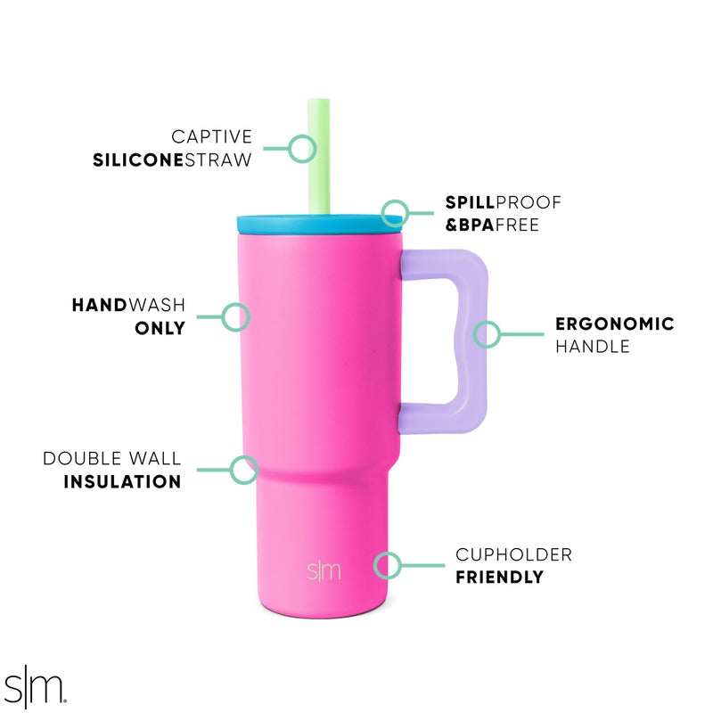 Simple Modern Kids 24 oz Tumbler with Handle and Silicone Straw Lid | Spill Proof and Leak Resistant | Reusable Stainless Steel Bottle | Gift for Kids Boys Girls | Trek Collection | 80s Mix - Image 3