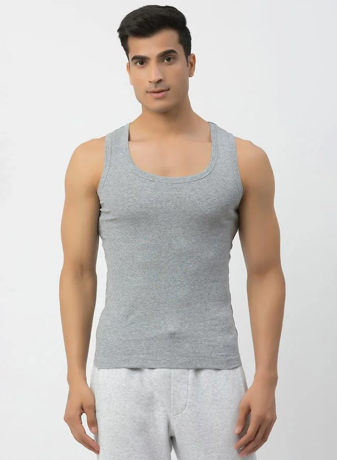 جون بلاير Grey Solid Ribbed Cotton Vest