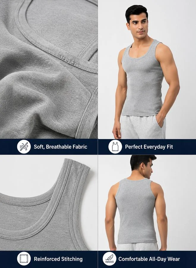 جون بلاير Grey Solid Ribbed Cotton Vest