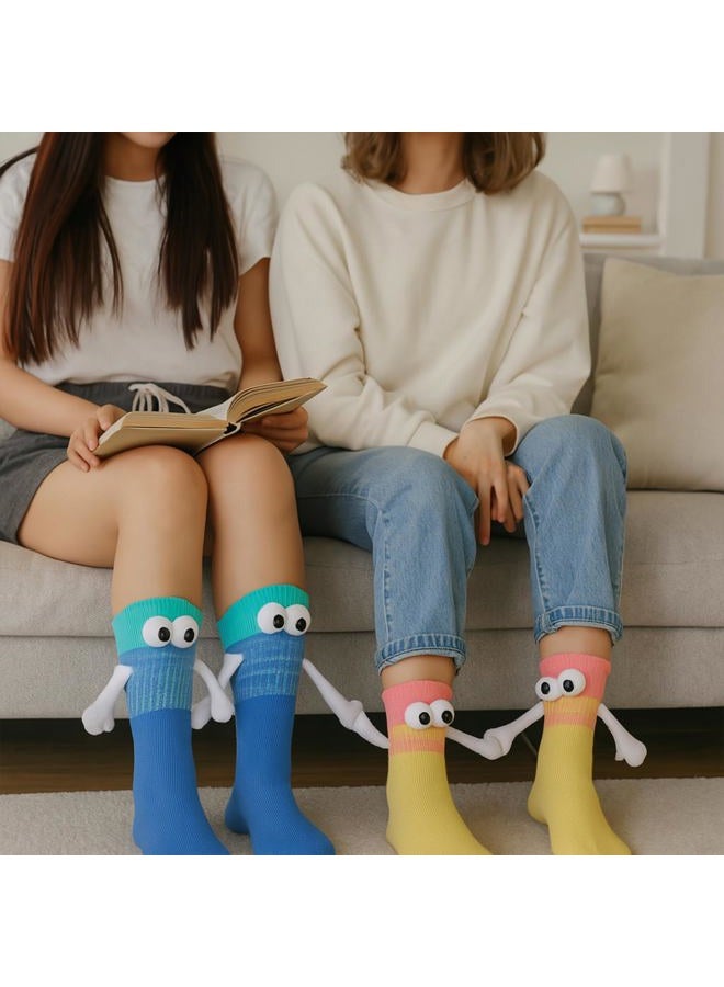 TWPER Funny Socks for Couples Friends, Magnetic Holding Hands Socks, Cute Valentine's Day Birthday Gifts for Women Men, Yellow Blue, One size - Image 3