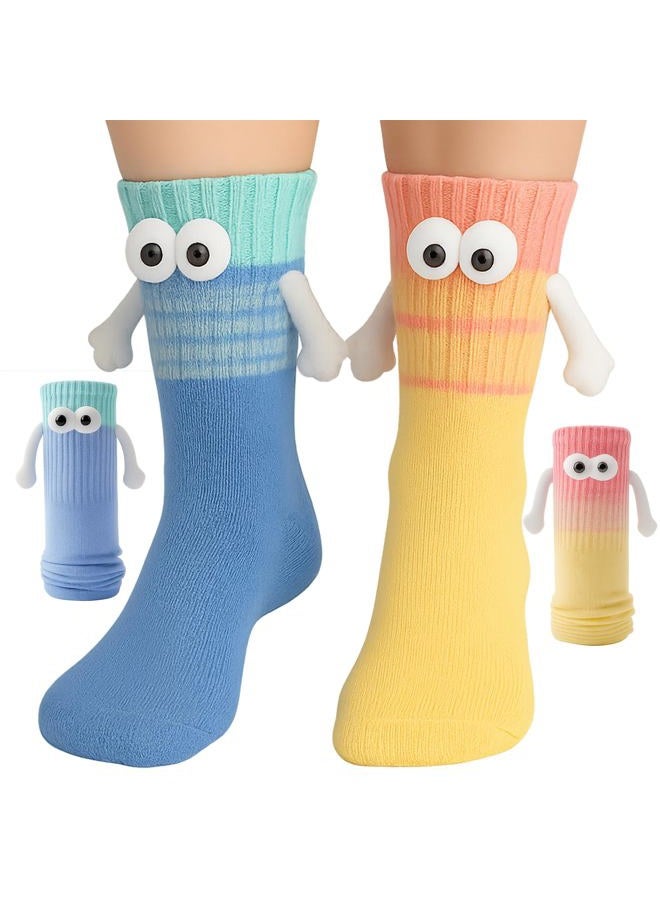 TWPER Funny Socks for Couples Friends, Magnetic Holding Hands Socks, Cute Valentine's Day Birthday Gifts for Women Men, Yellow Blue, One size - Image 1