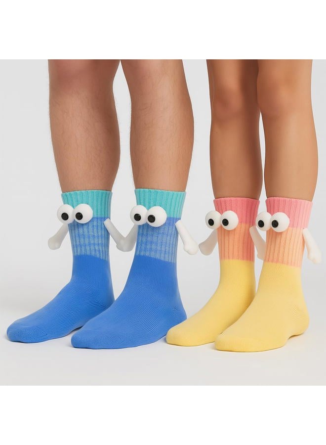 TWPER Funny Socks for Couples Friends, Magnetic Holding Hands Socks, Cute Valentine's Day Birthday Gifts for Women Men, Yellow Blue, One size - Image 2