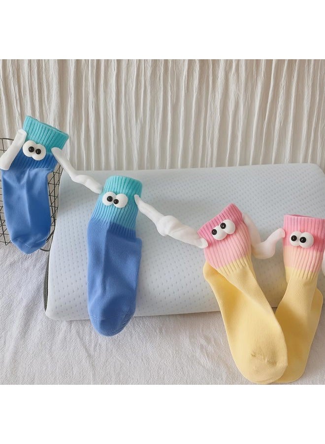 TWPER Funny Socks for Couples Friends, Magnetic Holding Hands Socks, Cute Valentine's Day Birthday Gifts for Women Men, Yellow Blue, One size - Image 4