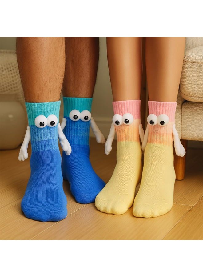 TWPER Funny Socks for Couples Friends, Magnetic Holding Hands Socks, Cute Valentine's Day Birthday Gifts for Women Men, Yellow Blue, One size - Image 5