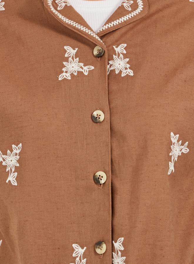 Styli Embroidered Notch Label Neck Regular Fit Top - Image 4