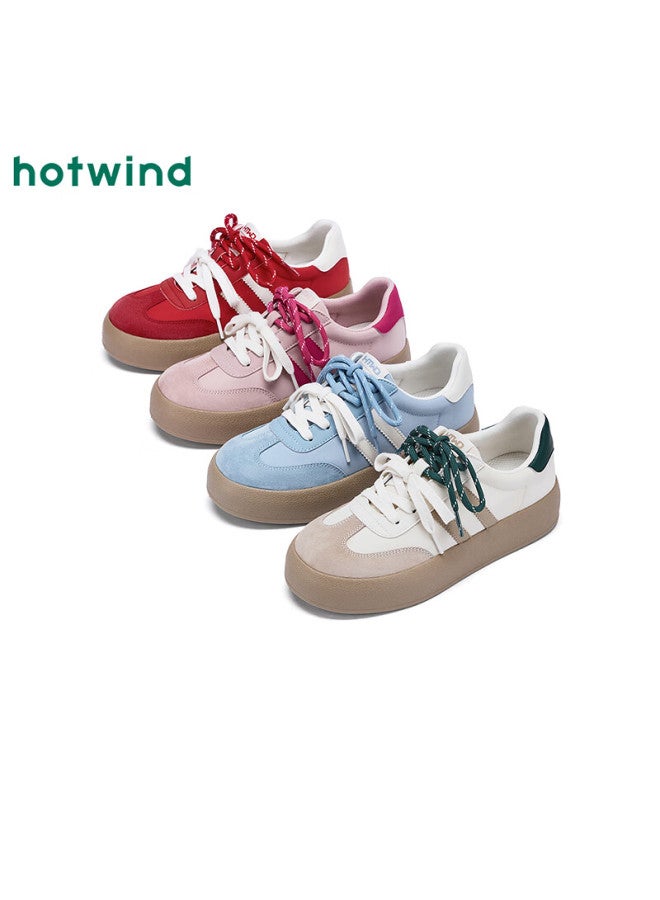 Hotwind Classic Retro German Trainer Commuter Versatile Women's Sports Breathable Comfortable Thick Sole Sneakers White Shoes - Image 1