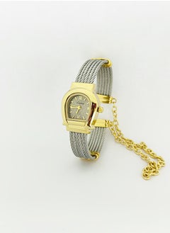 Silver and gold bracelet with grey dial