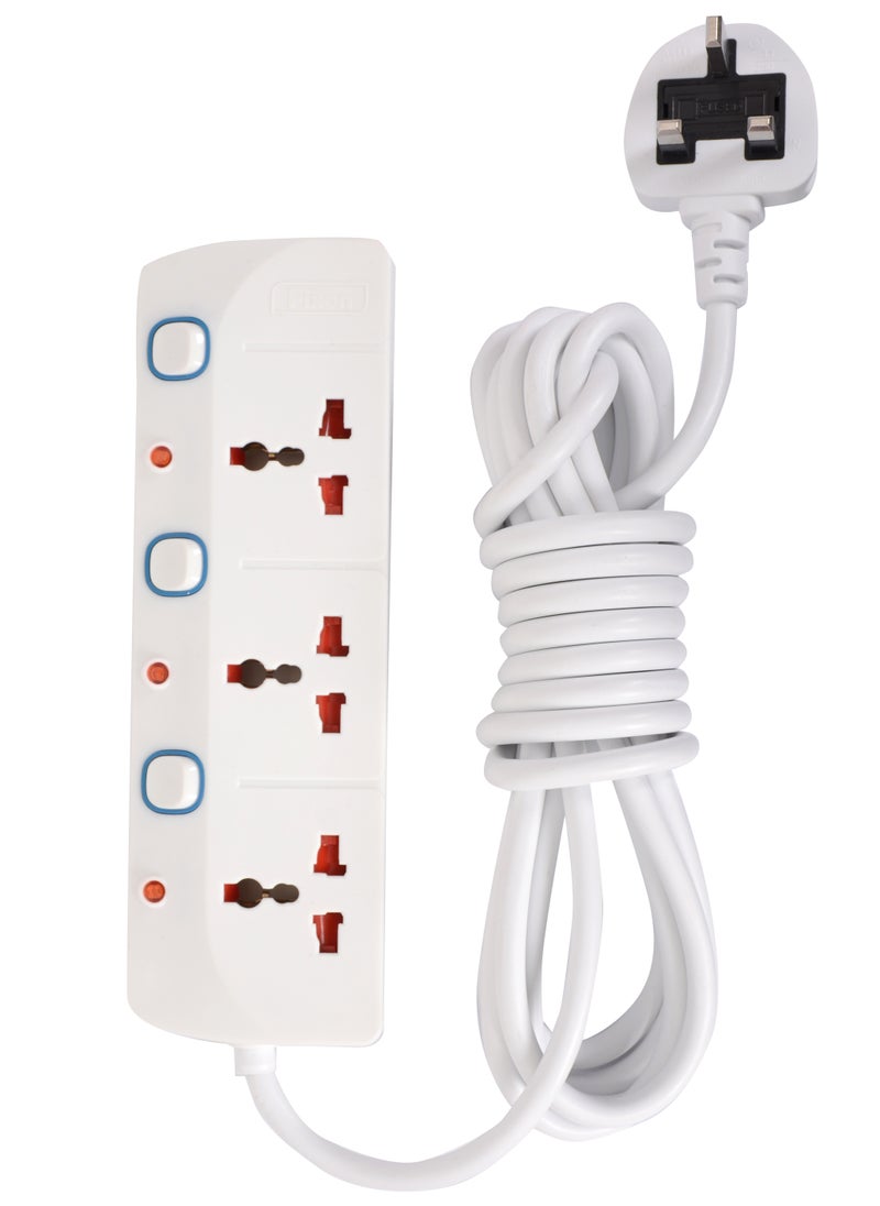 Fixon - Fixon 3 Way 13A Electrical Extension Socket | 4 Meter Long Cable | Each Socket with Switch and LED Indicator | Child Safe Shutter - Image 1